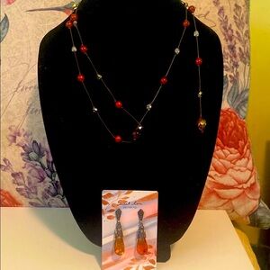 Sweet Love Red and Silver Lariat Necklace